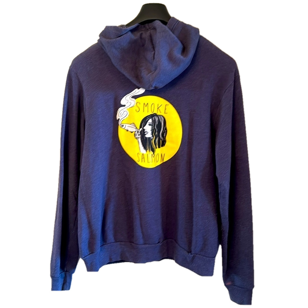 Bella Canvas sweatshirt with hood "Smoke Salmon" blue in color comfortable, cool